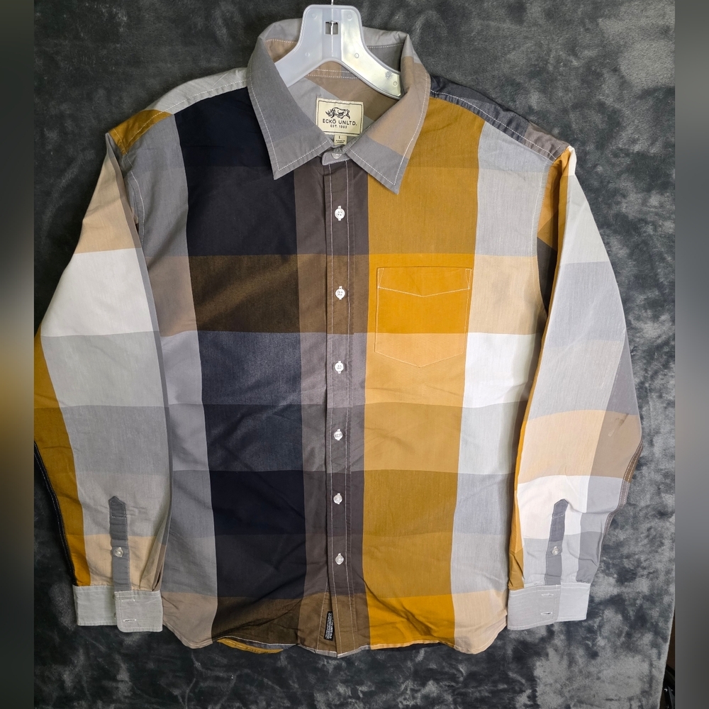 Ecko Unlimited Black and Gray Casual Button Down Shirt